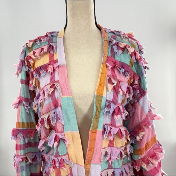 Vintage Paula Sweet Muslin Mink Patchwork Fringe Cardigan Jacket – Size Small - Picture 7 of 12